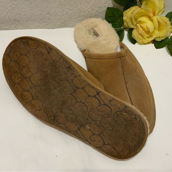 UGG Authentic Mens Scuff Leather Cozy Slippers Shoes Tan 5172 size9 - Picture 6 of 9